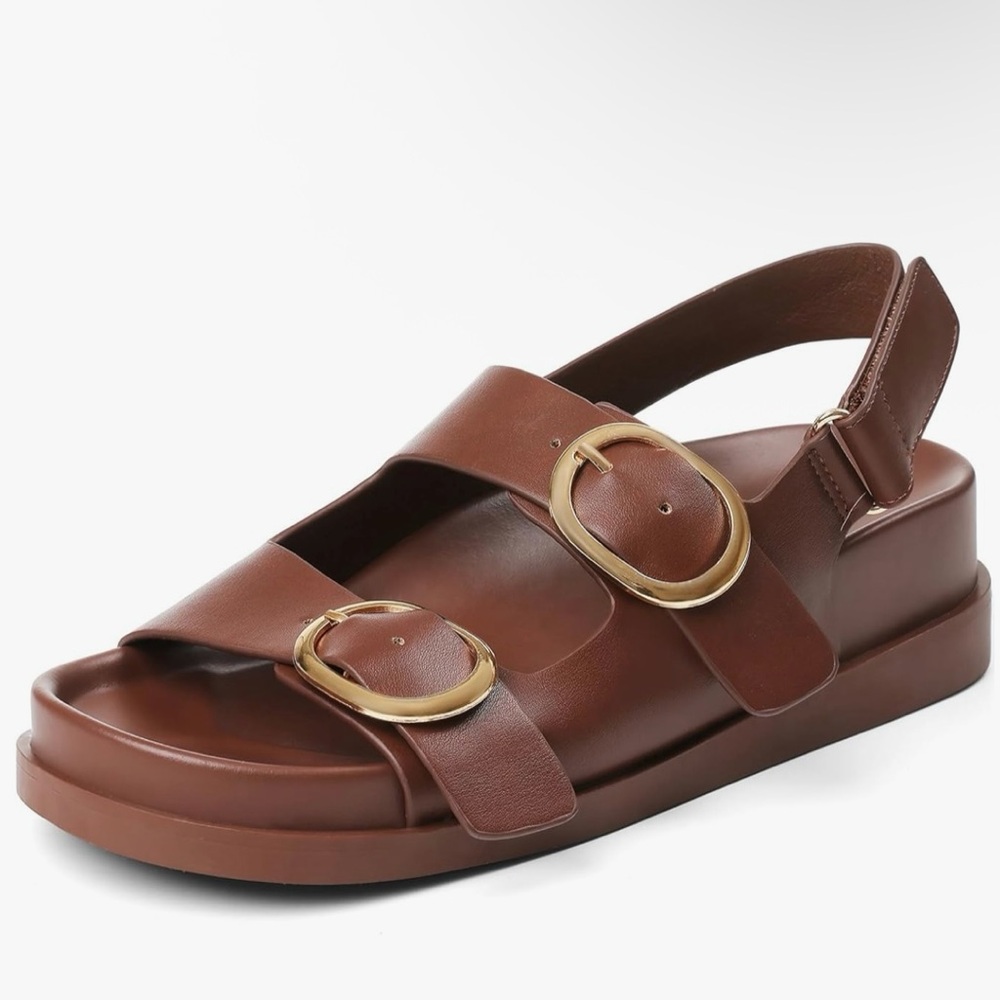 Chic Brown Sandals with Gold Buckles